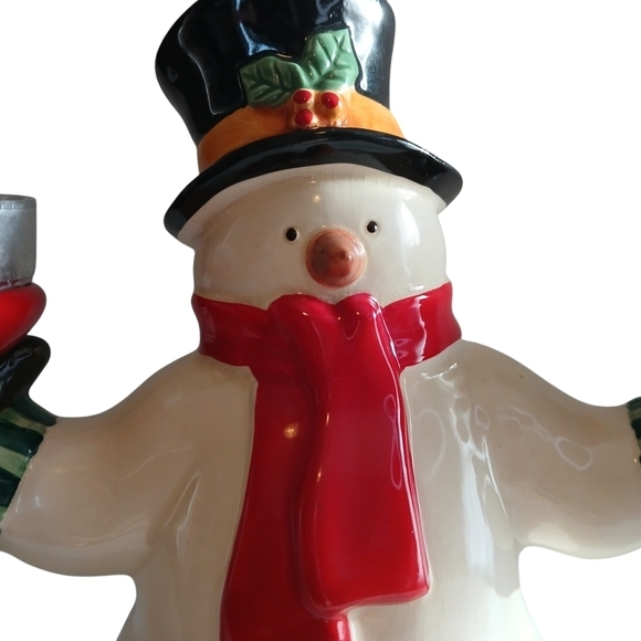 Vintage Russ Berrie Christmas Snowman Double Candle Holder w/ Candles - Picture 8 of 12